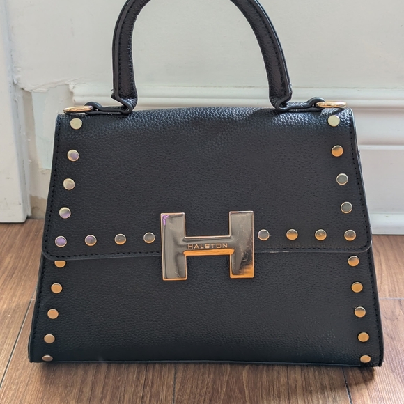 Halston Heritage Handbags - Halston Heritage Black Satchel with Gold Accents